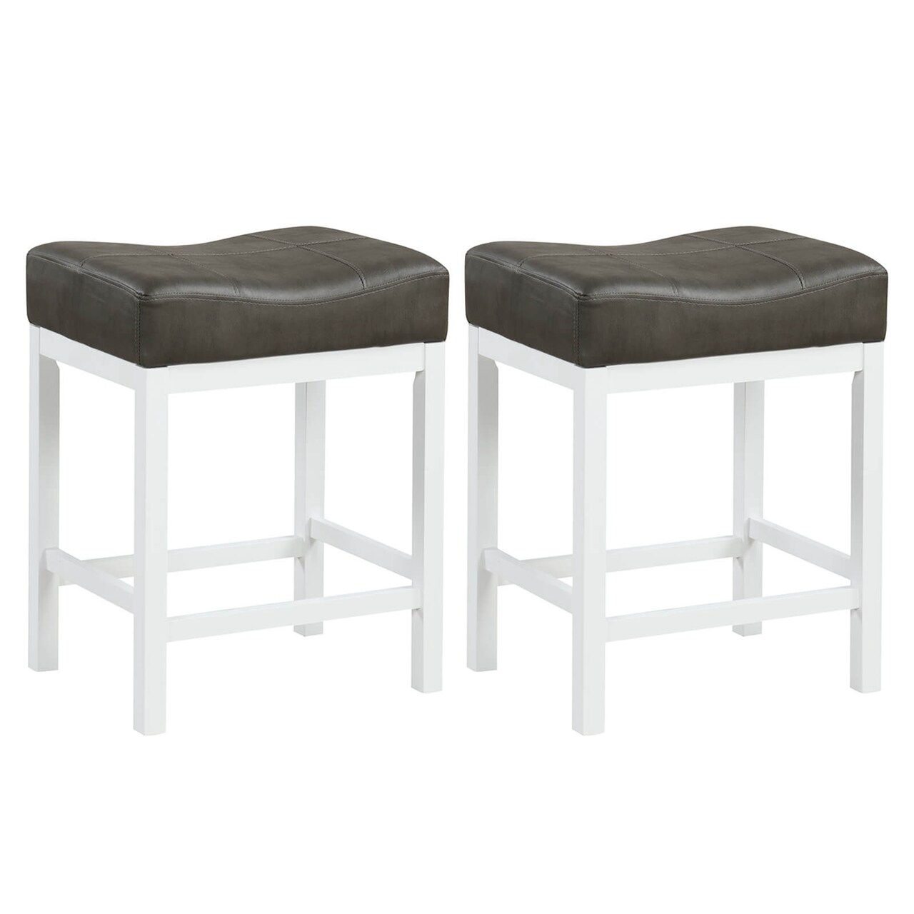 Costway 24.5" Bar Stool Set of 2 with Solid Rubber Wood Frame Humanized Footrest Kitchen White/Gray
